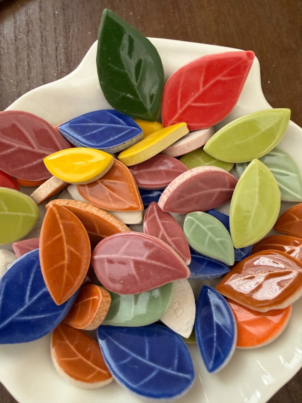 Rainbow Ceramic Leaves – Ficus – Mixed Ceramic Mosaic Tile Pieces – 7oz