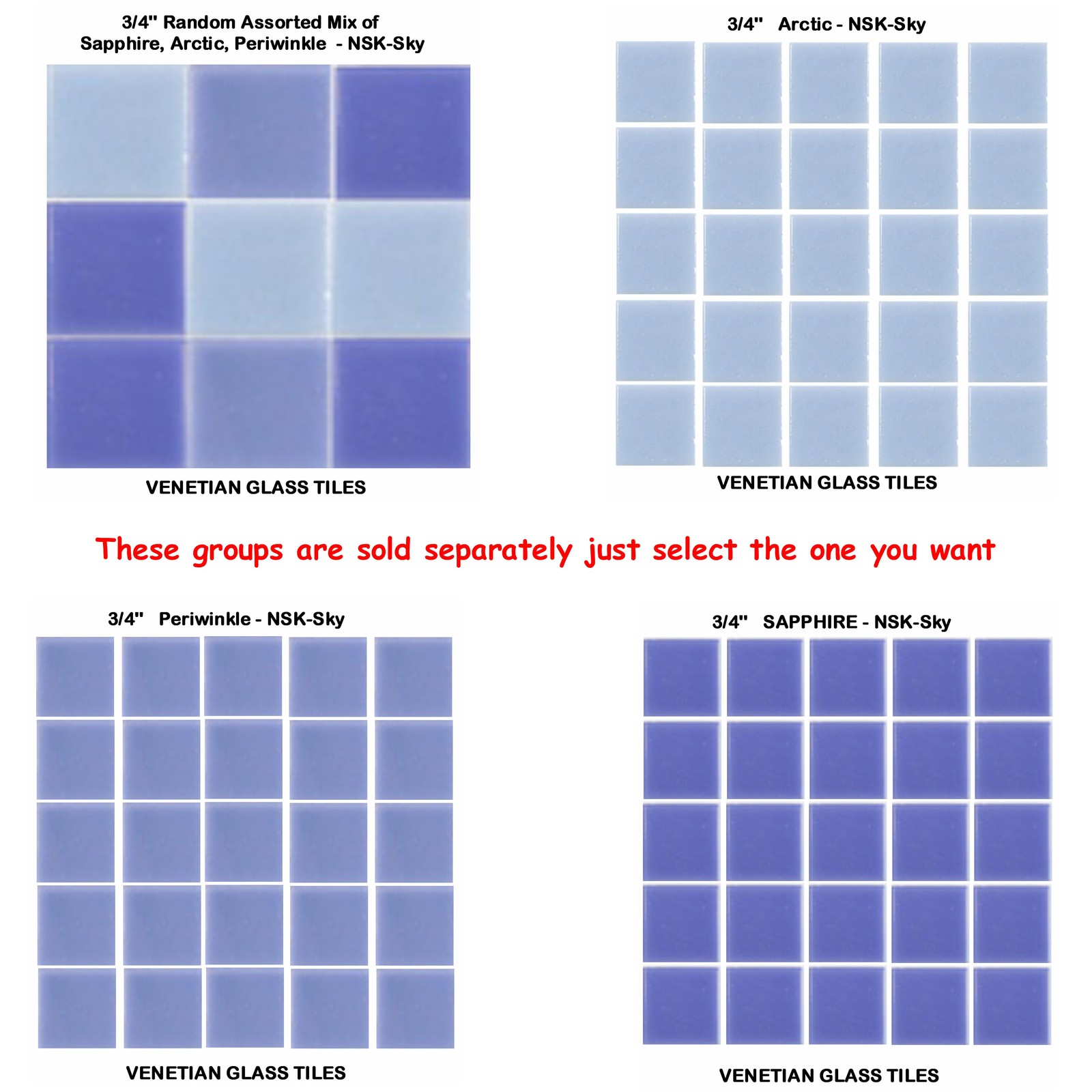 50 – 3/4″ Venetian Blue Glass Mosaic Tiles for your Project (Pick you Group) #1