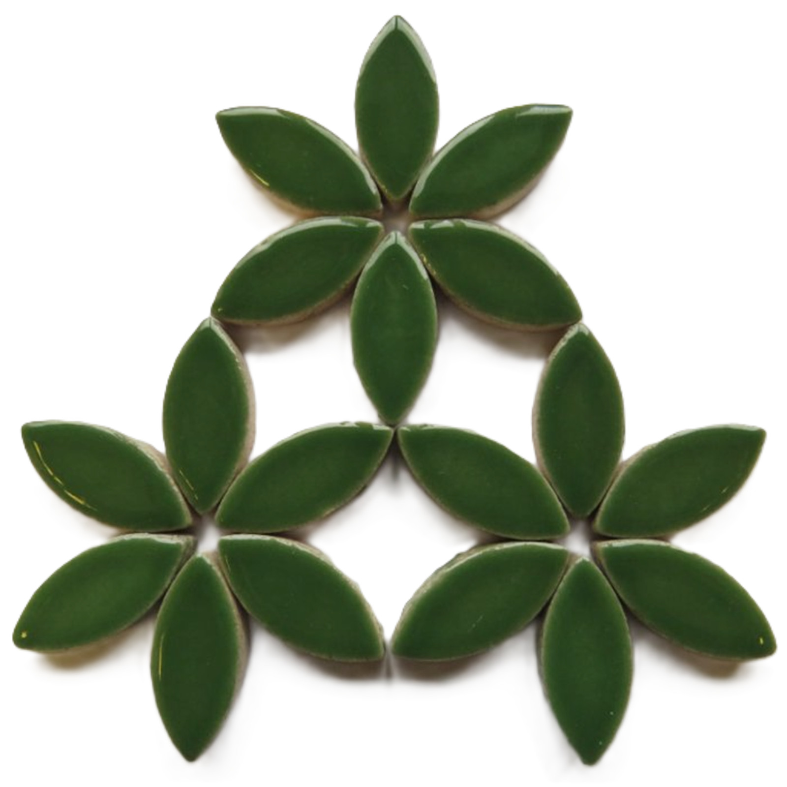 25 Tiles Eucalyptus Green Petals Ceramic Mosaic Tile Pieces – 25 mm x 11 mm