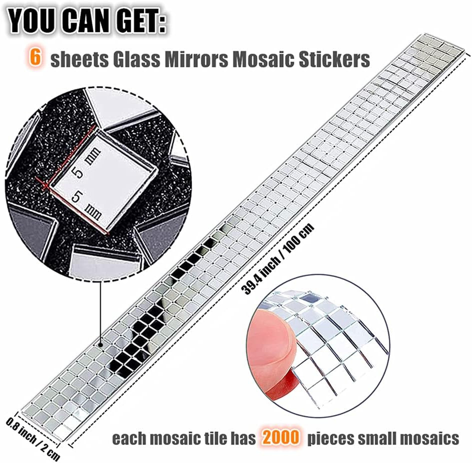 4800 Pieces Self-Adhesive Real Glass Craft Mini Square Mirrors Mosaic Tiles Mirr