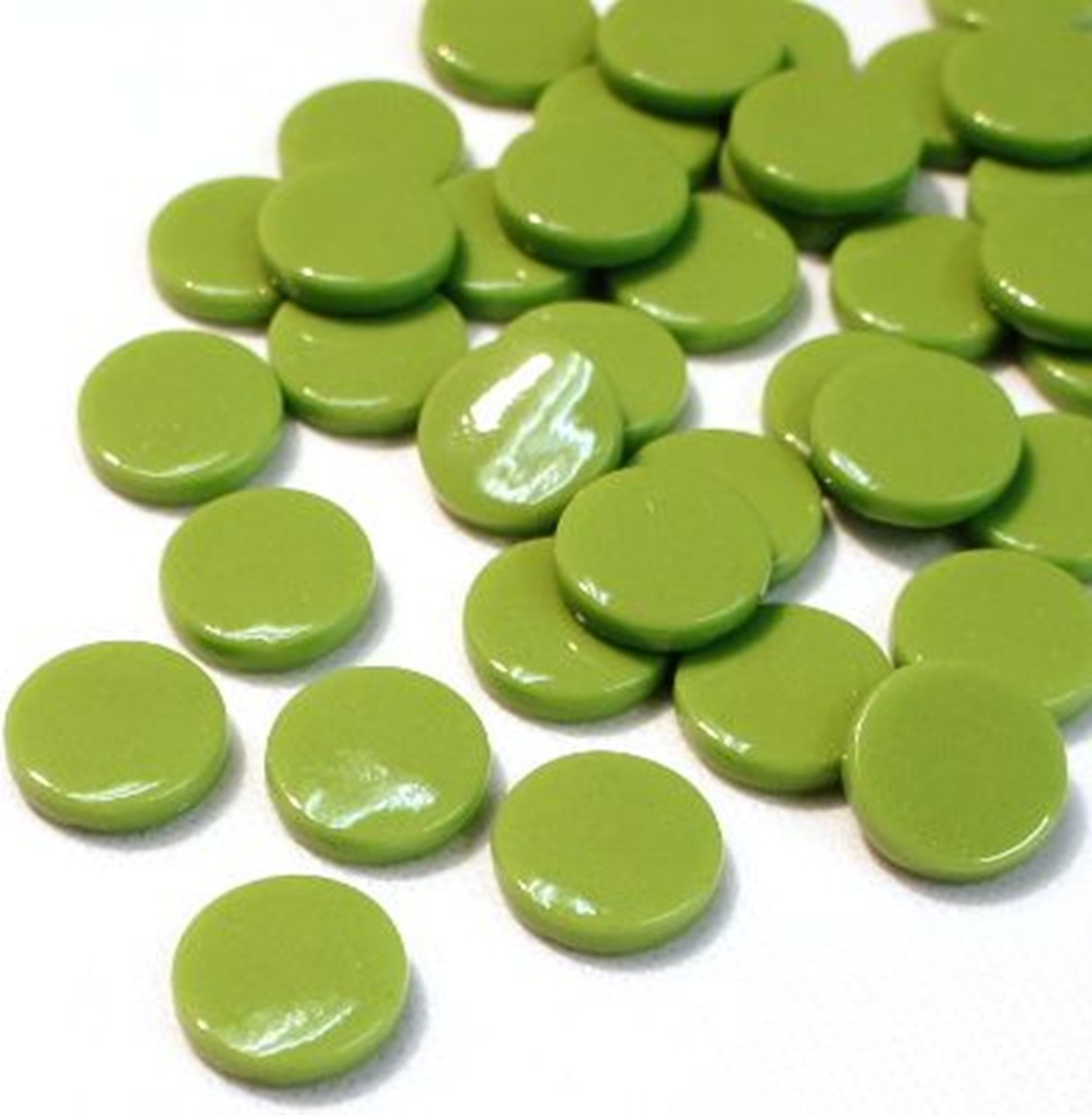 Meadow Green 25 tiles 18 mm Recycled Glossy Round Glass Mosaic Tile Pieces 4 mm