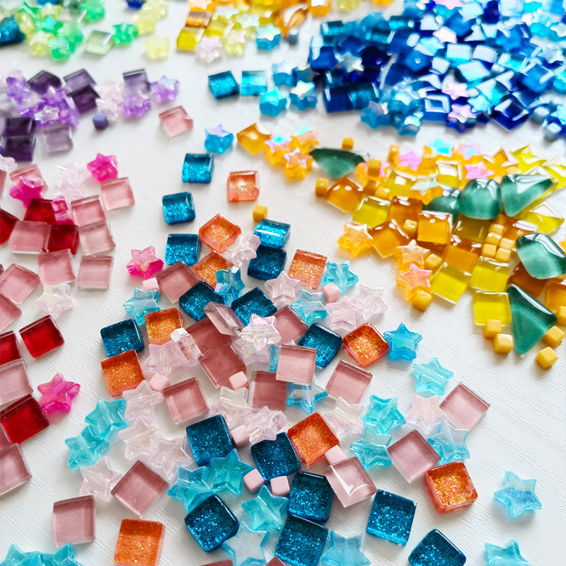350PCS DIY Glass Bulk Mosaic Tiles Star Square Assorted Creative Home Art Decor