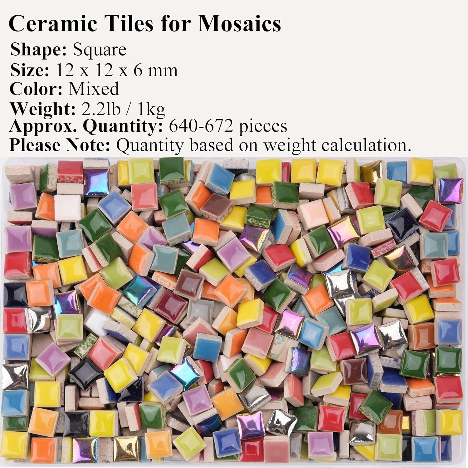 2.2LB Mini Ceramic Square Tiles for Mosaic, Colored Mosaic Ceramic Tiles, 12Mm X