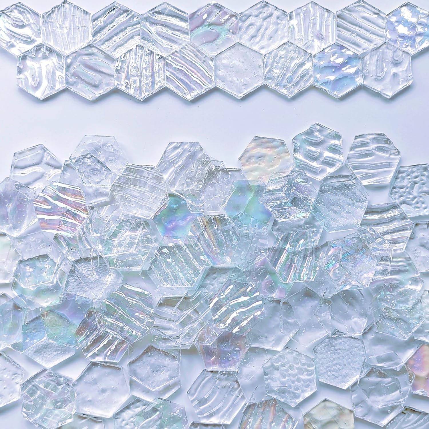 DIY Mosaic Craft Kit: 100 Hexagon Iridescent White Glass Tiles for Art Projects