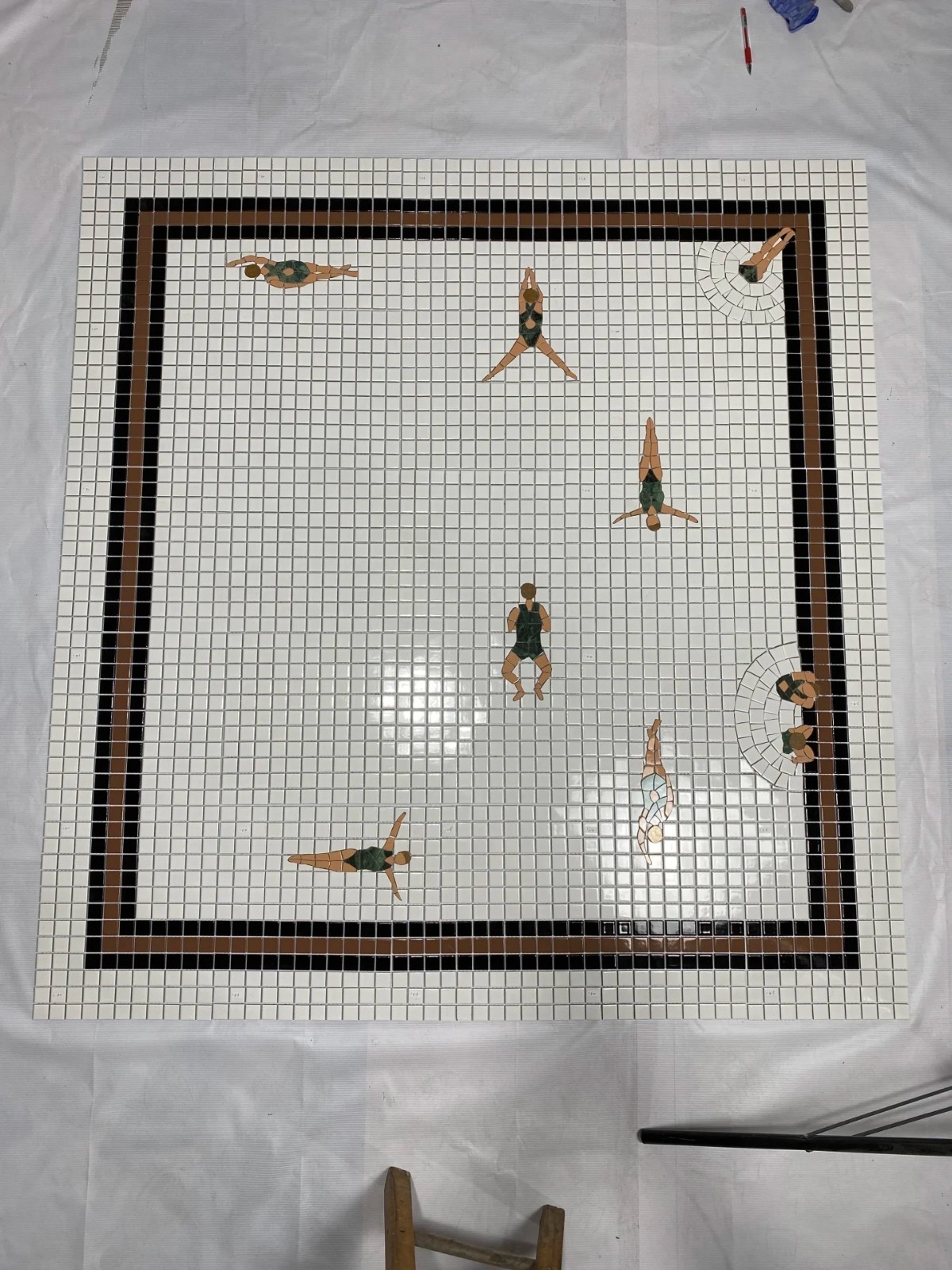 Handmade Custom Swimmers Mosaic Tile Floor – Hand-Cut Poolside & Bathroom Mosaic