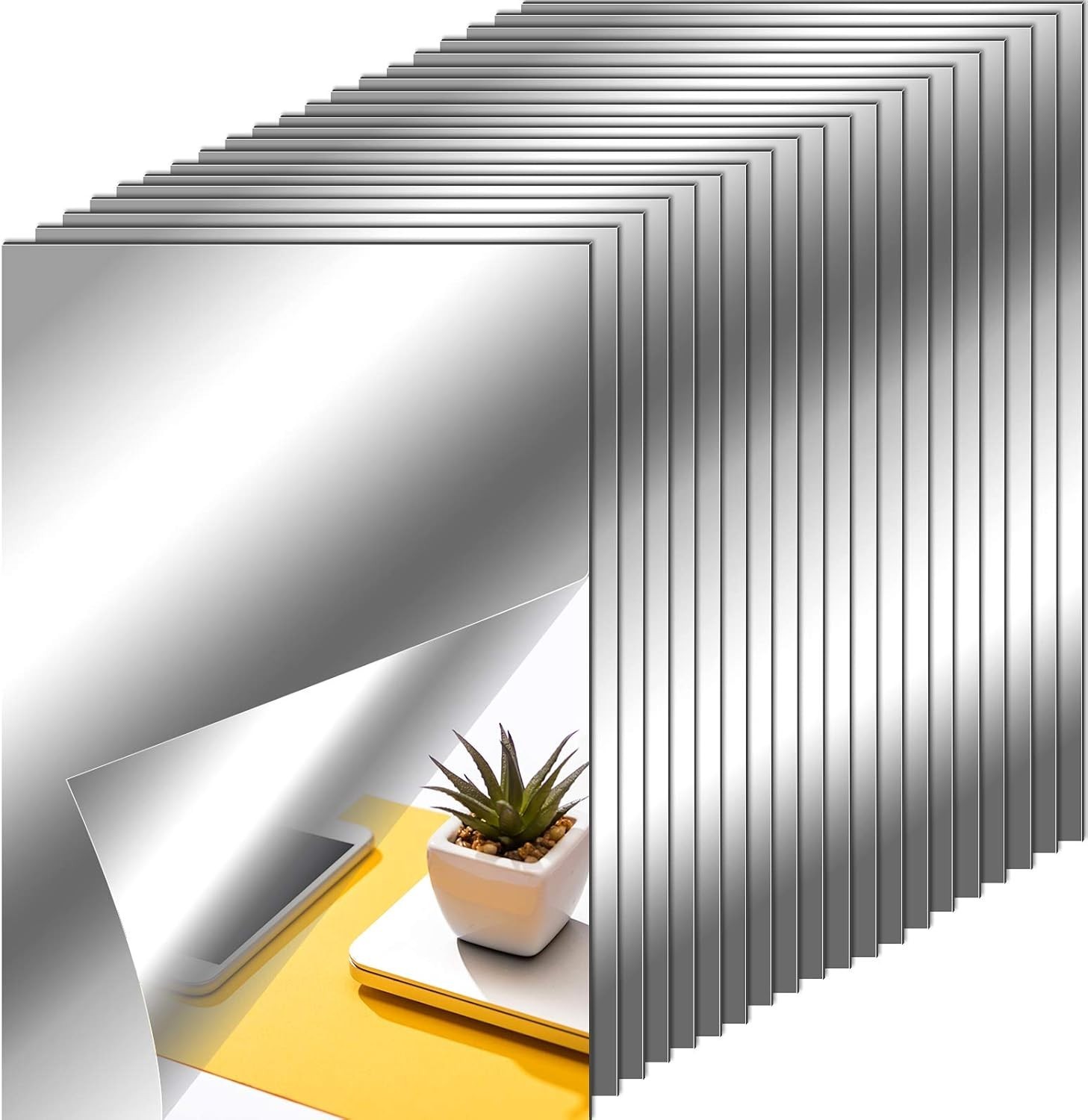 Lightweight and Thin Plastic Mirror Tiles for Easy Wall Application, Set of 20