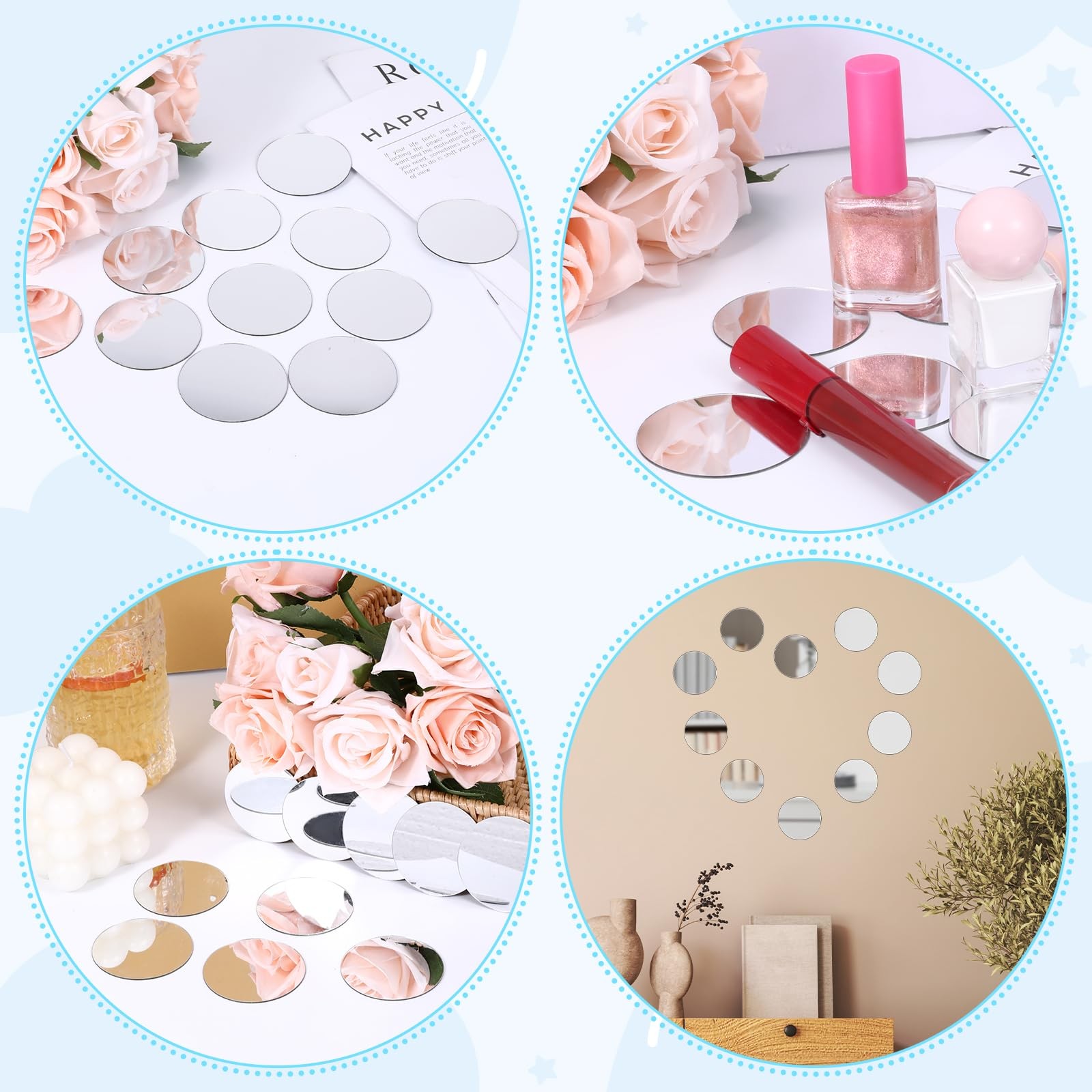 Mini Size Acrylic Round Mirror Adhesive Small Round Mirror Circles Craft Mirror