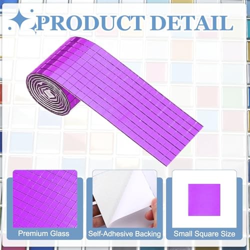 Pcs Mirror Mosaic Tiles 5 x 5 mm Square Glass Self-Adhesive Disco 1920 Purple