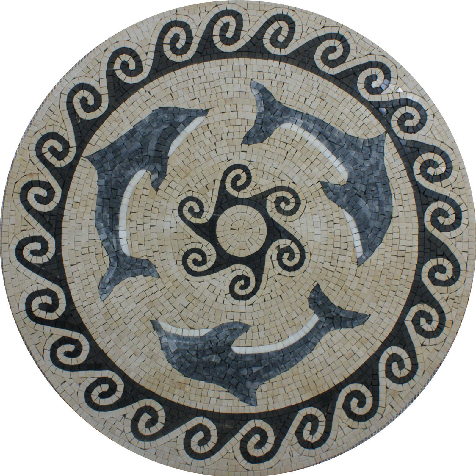 Dolphins Pool Garden Home Table Top Marble Mosaic