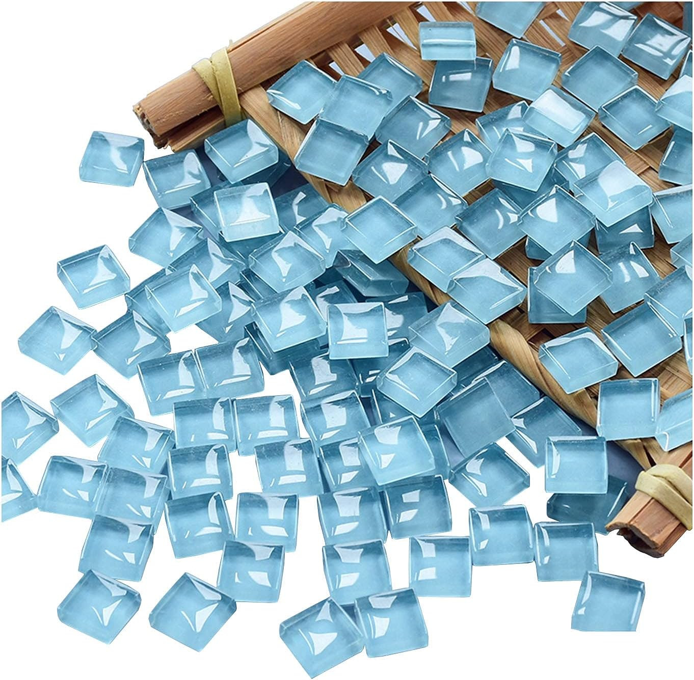 100 Pieces Mosaic Tiles Squares Light Blue Crystal Mosaic Stained Glass Kits for