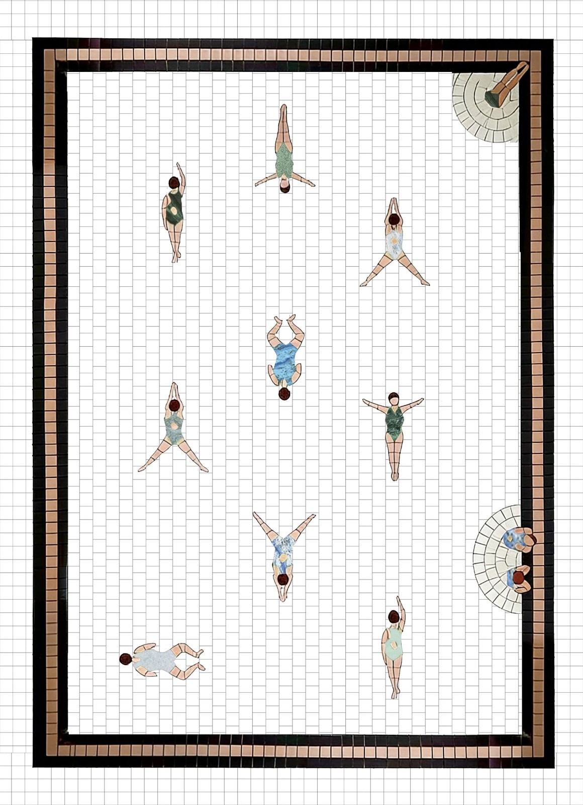 Handmade Custom Swimmers Mosaic Tile Floor – Hand-Cut Poolside & Bathroom Mosaic