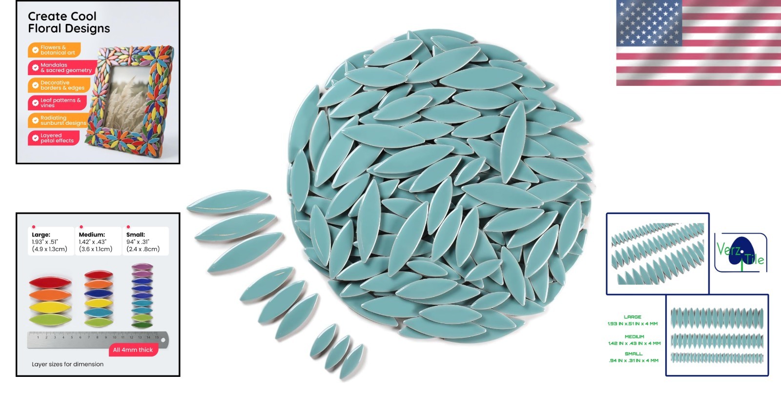 Water Resistant Ceramic Mosaic Tiles – Aqua Marine Petal Shape for All Crafts