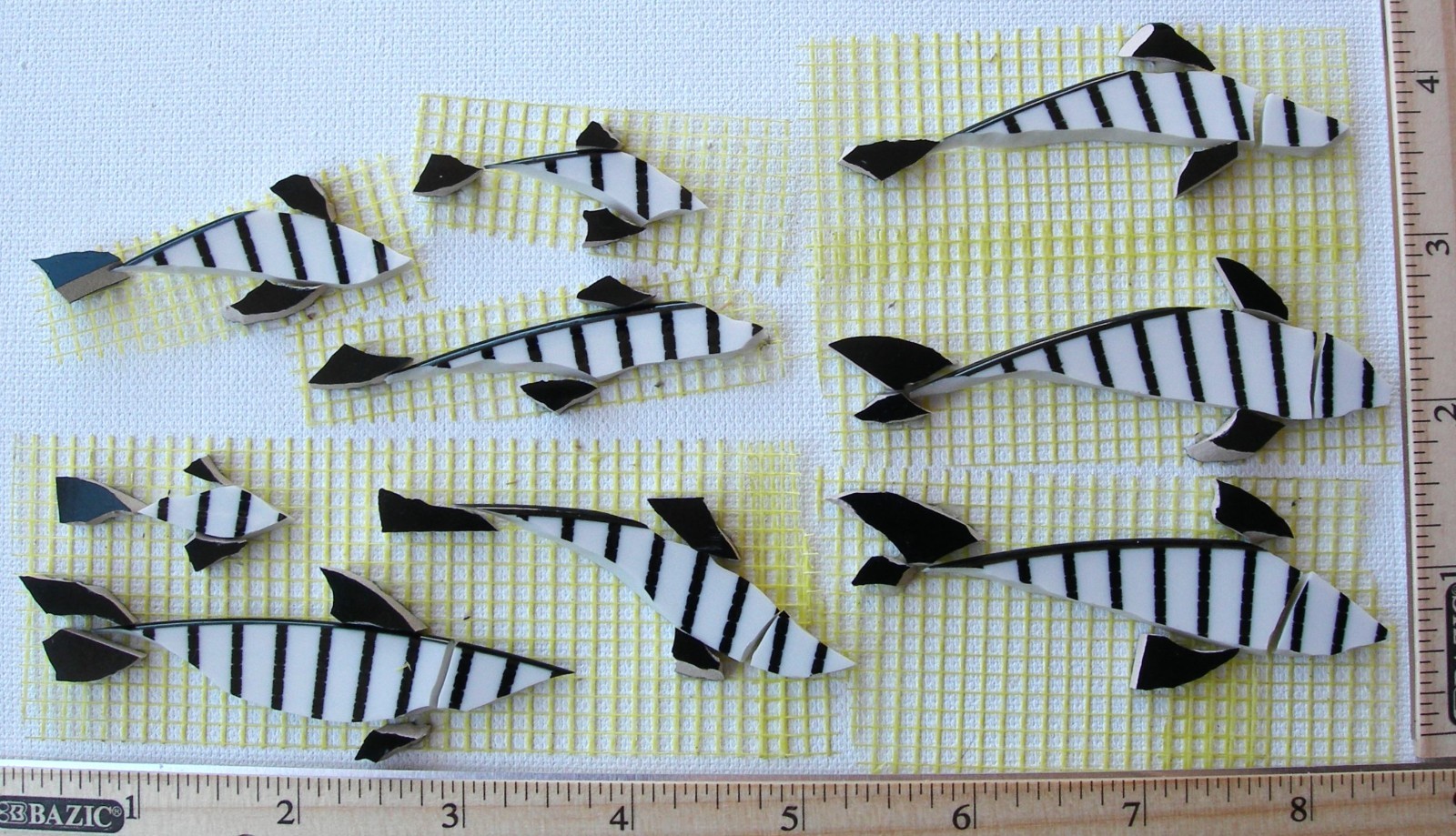 Black & White School Of Fish Mosaic Craft Tile Broken Cut China Plate Tiles