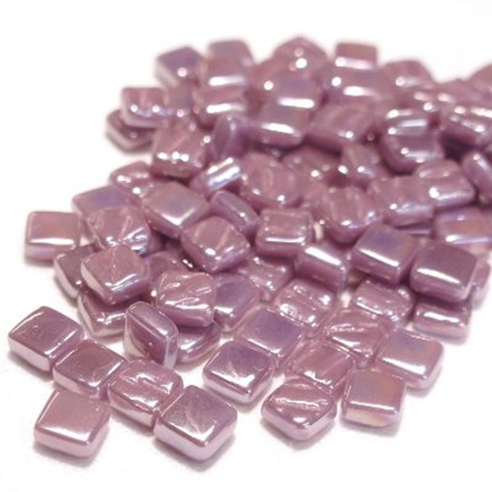 Iridescent Lilac Purple 8 mm Square Recycled Glass Mosaic Pieces – 50 tiles