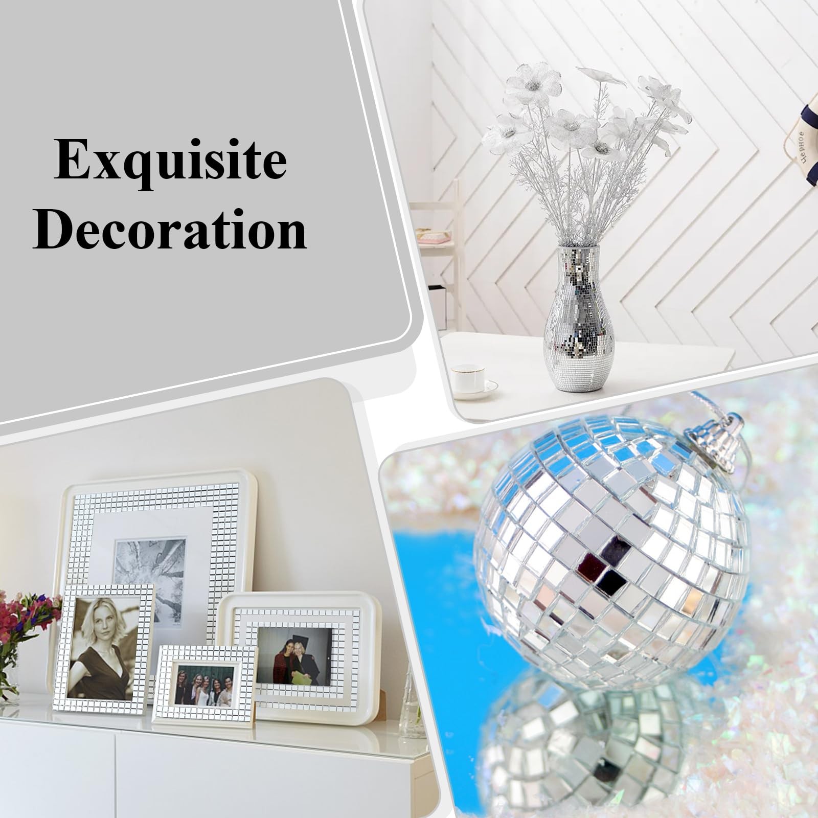 Mirror Tiles Self Adhesive, 5100 Pieces Mosaic Sheet, Disco 5mm, Silver