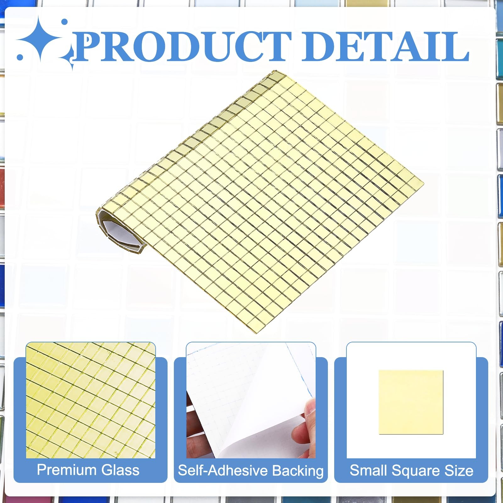 HARFINGTON 3000 Pcs Mirror Mosaic Tiles 5 x 5 mm Square Glass Self-Adhesive D…