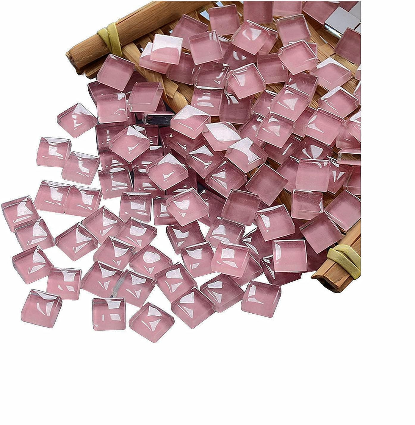 100 Pieces Mosaic Tiles Squares Bulk Pink Crystal Mosaic Stained Glass for Craft