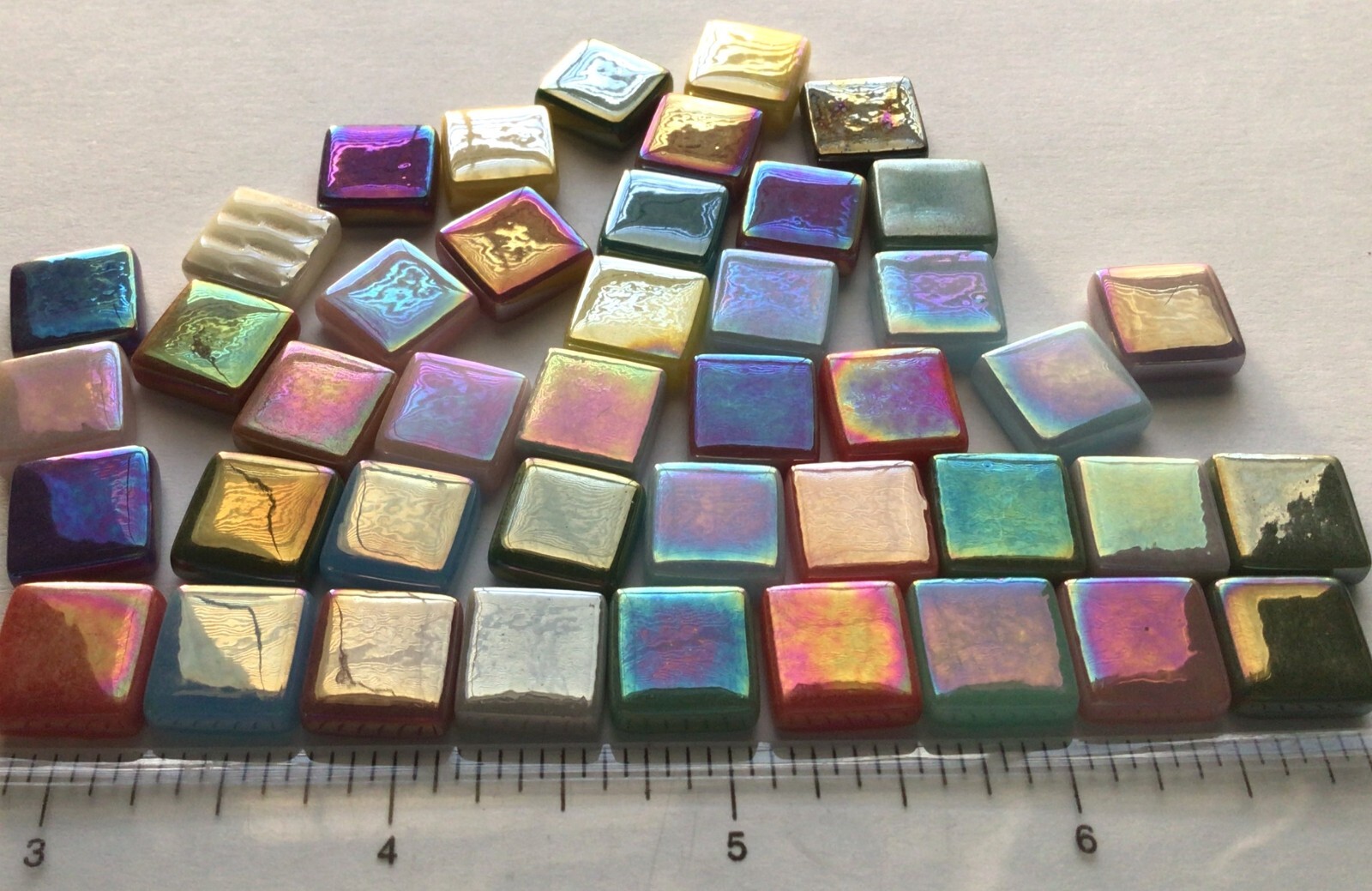 100 Tiles Iridized Glass Square Mosaic Tile Pieces – 12 mm x 4 mm – Mixed Colors