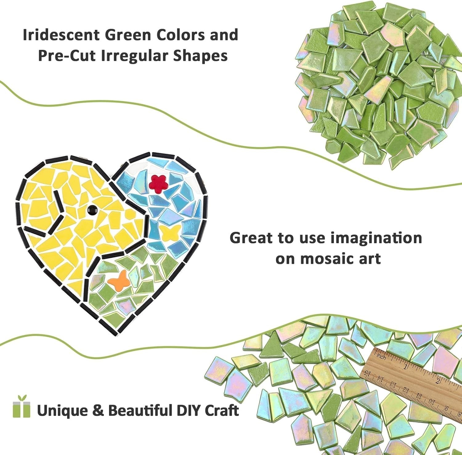Iridescent Glass Mosaic Tiles for Crafts Bulk,200g Green Broken Mosaic Glass …