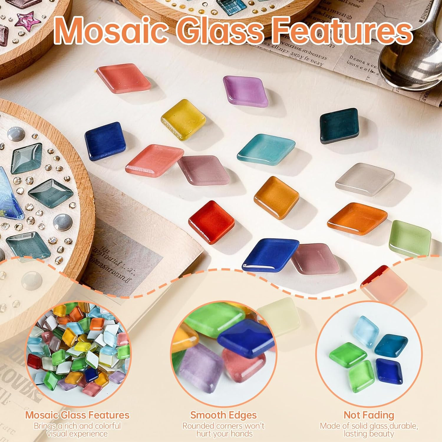 Glass Mosaic Tiles for Crafts Bulk, 400G Mixed Colors Small Glass Tiles, DIY Cra