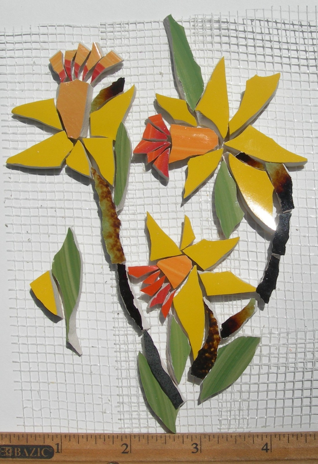 Daffodils Broken Cut China Plate Mosaic Tile, Yellow Floral Tiles