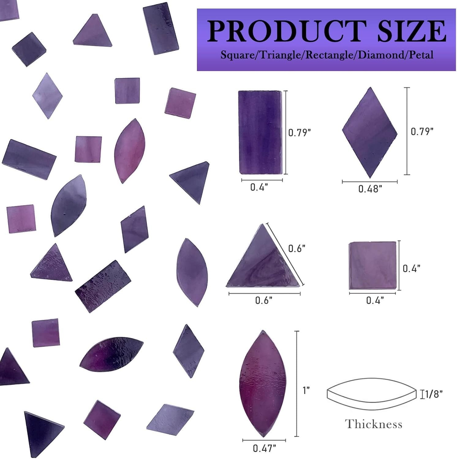 Purple Stained Glass Mosaic Tiles Kit for Crafts – 240 Pieces, 5 Shapes DIY Art