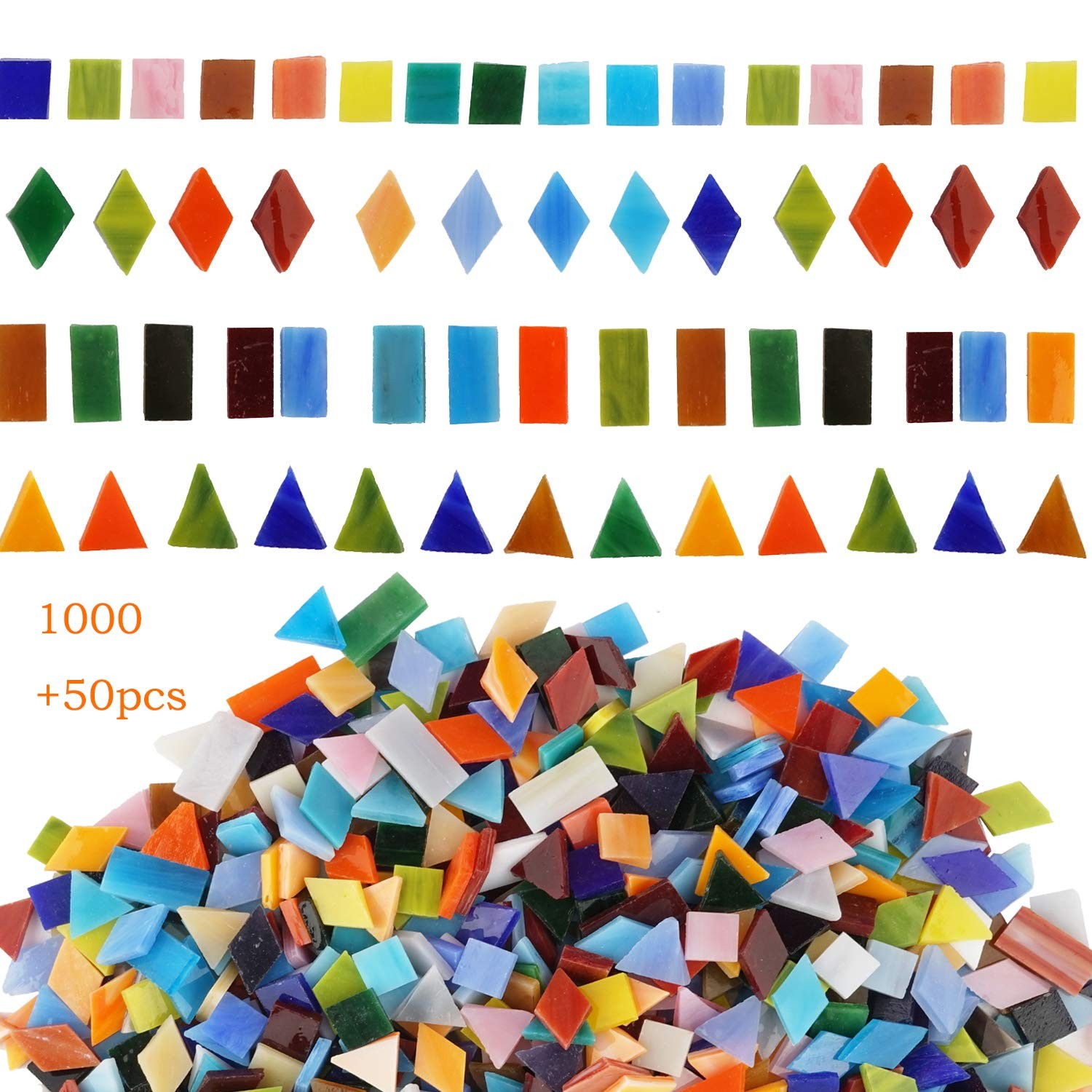 1050 Pieces Mixed Shapes Glass Mosaic Tiles for Crafts, Colorful Stained Glass