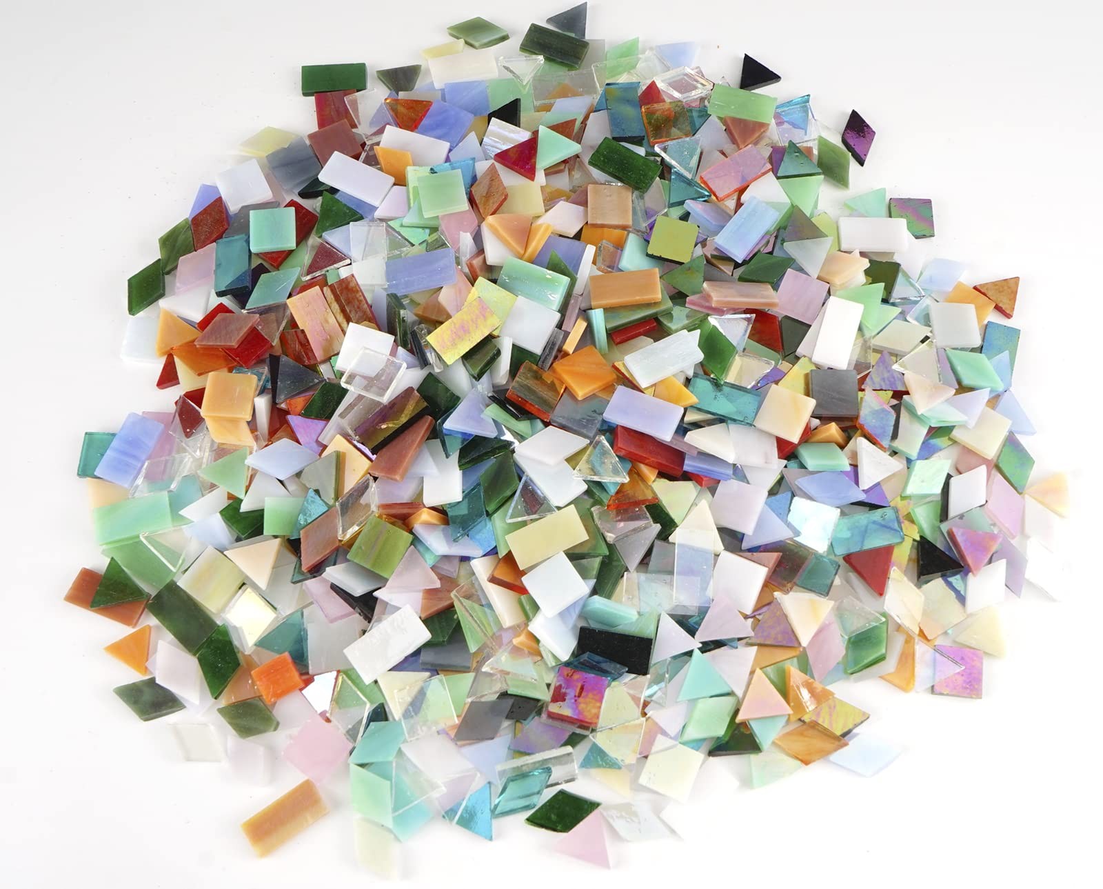 Iridescent Glass Mosaic Tiles Bulk, 4Shapes 700 Pieces Sparkle Iridized Stain…