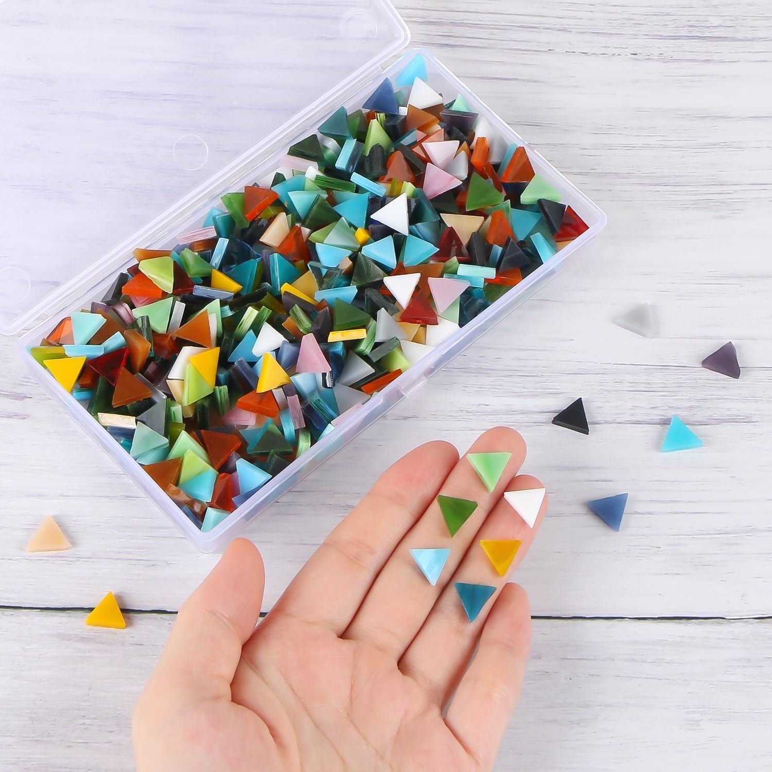 Flat Glass Mosaic Tiles, 550 Pcs Stained Glass Mosaic, Triangle Mixed Color F…