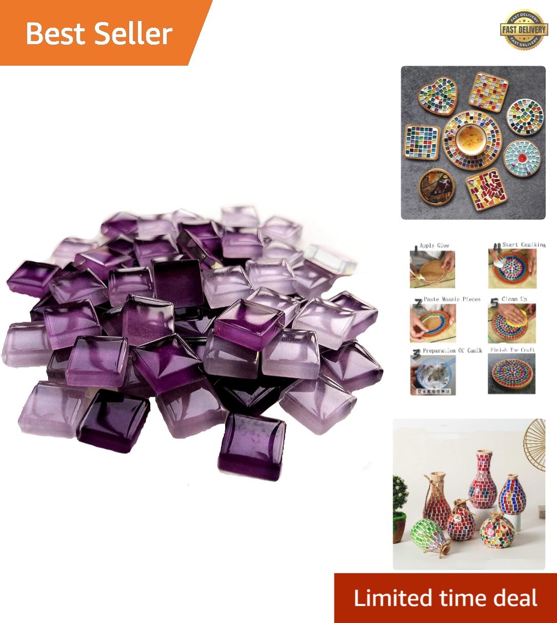 100 Pieces Bulk Mosaic Tiles Assorted Color Opaque Mosaic Glass Crafts Suppli…