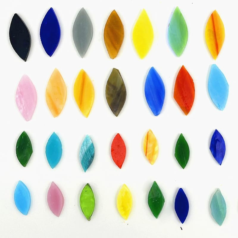 DIY Glass Petal Mosaic Tiles, 100 Pieces Assorted Size and Colors Stained Glass