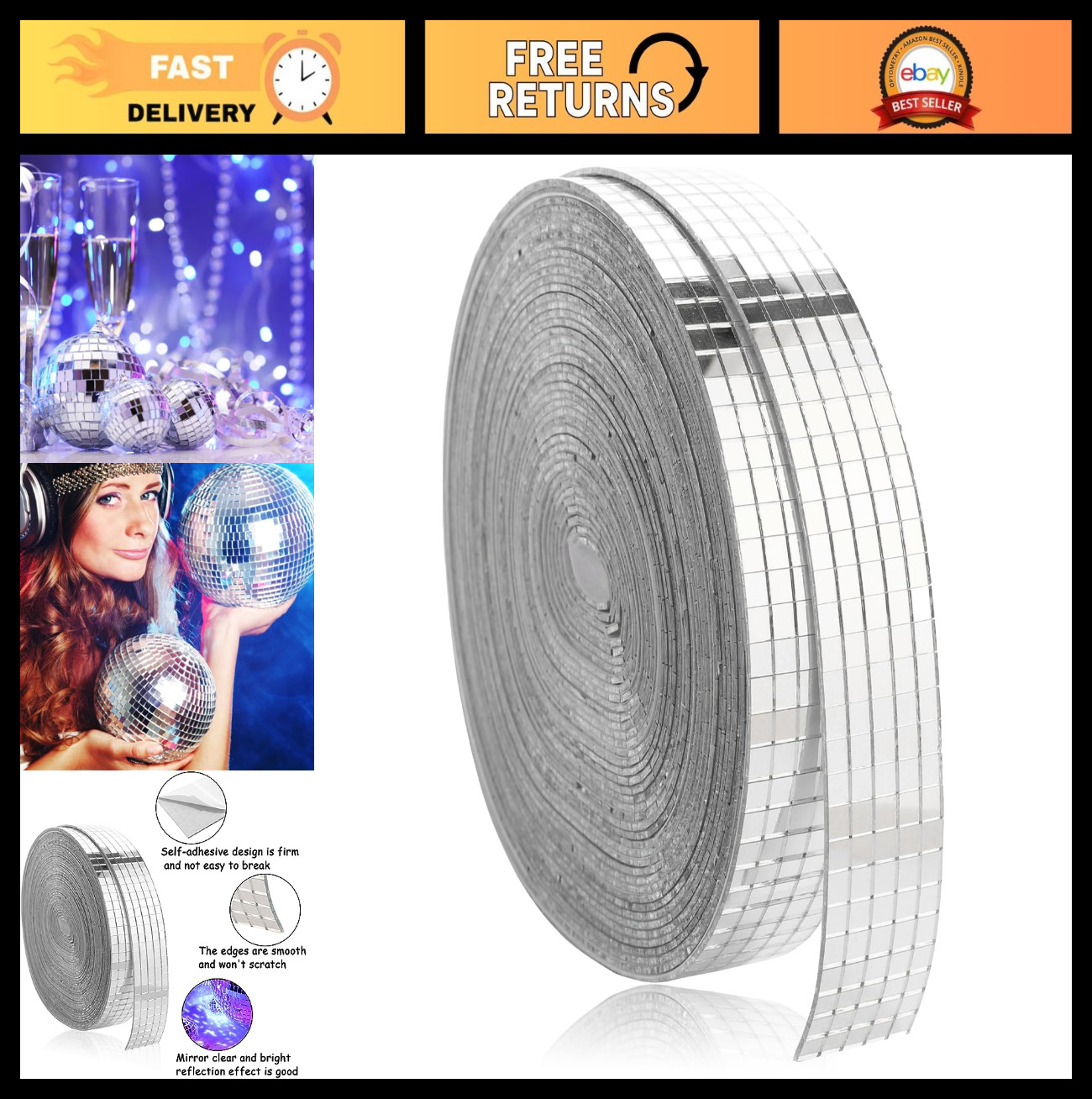 Self-Adhesive Disco Ball Mirror Tiles – 10,000 Pcs Small Square Mosaic Stickers