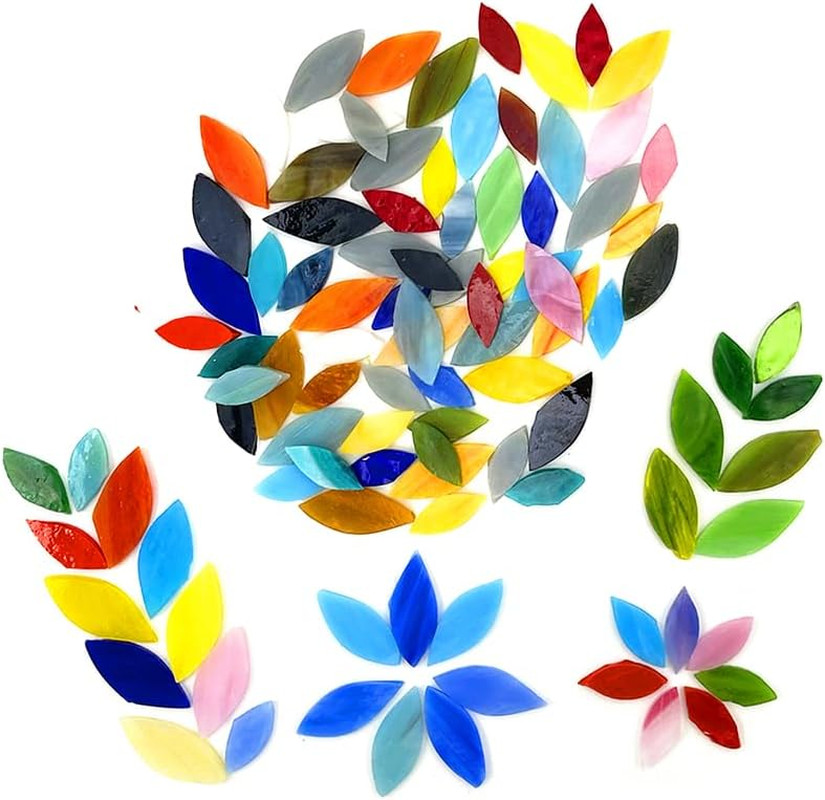 DIY Glass Petal Mosaic Tiles, 100 Pieces Assorted Size and Colors Stained Glass