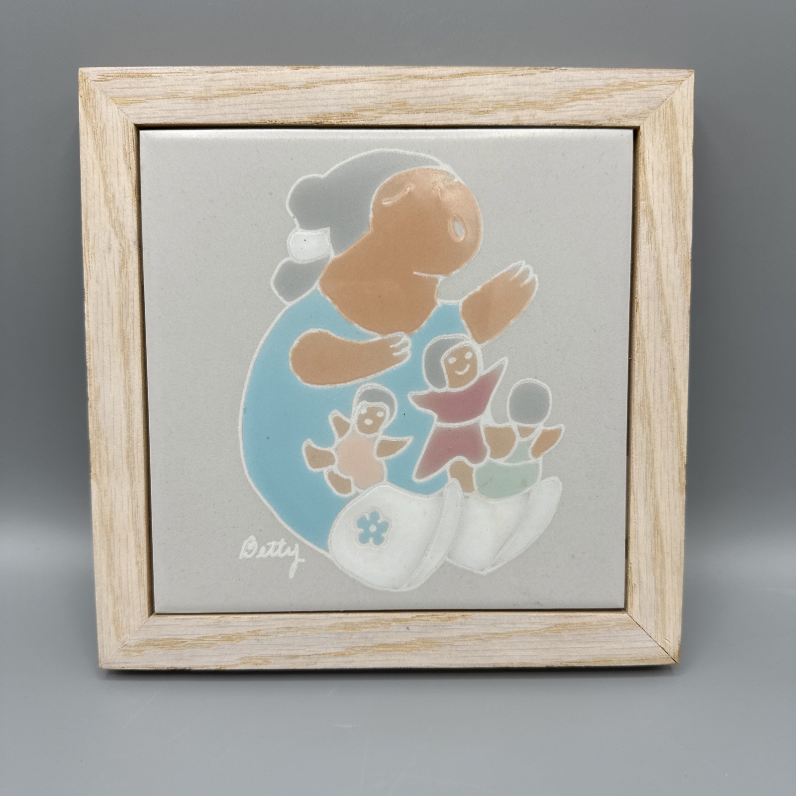 1980s Betty Hand Painted Southwest Framed Tile Pastel Storyteller Made In Brazil