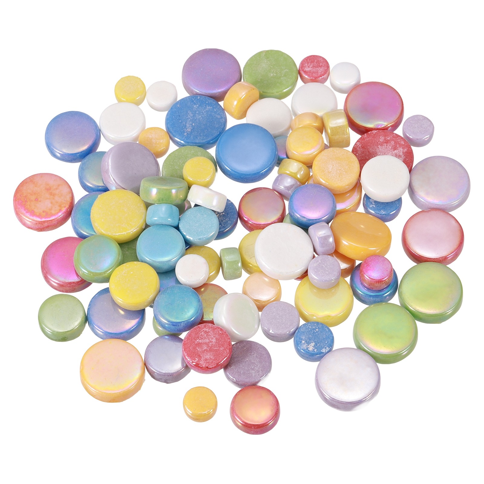 200g Multi-Size Iridescent Round Mosaic Tiles for Crafts (Mixed Colors)