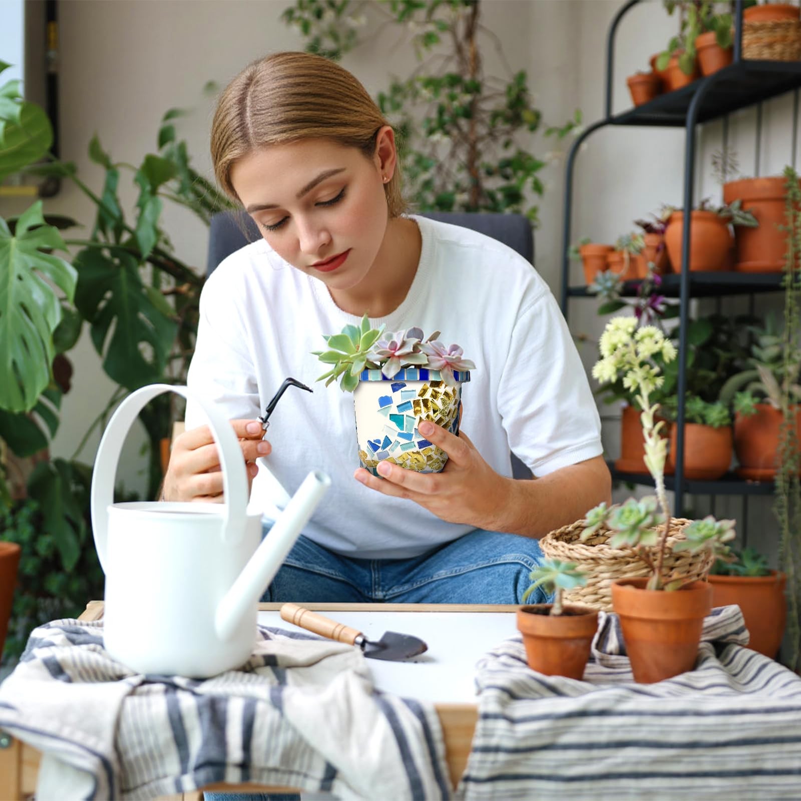Starry Night Style Mosaic Kits for Adults-DIY Flower Pot Arts and Crafts Kits