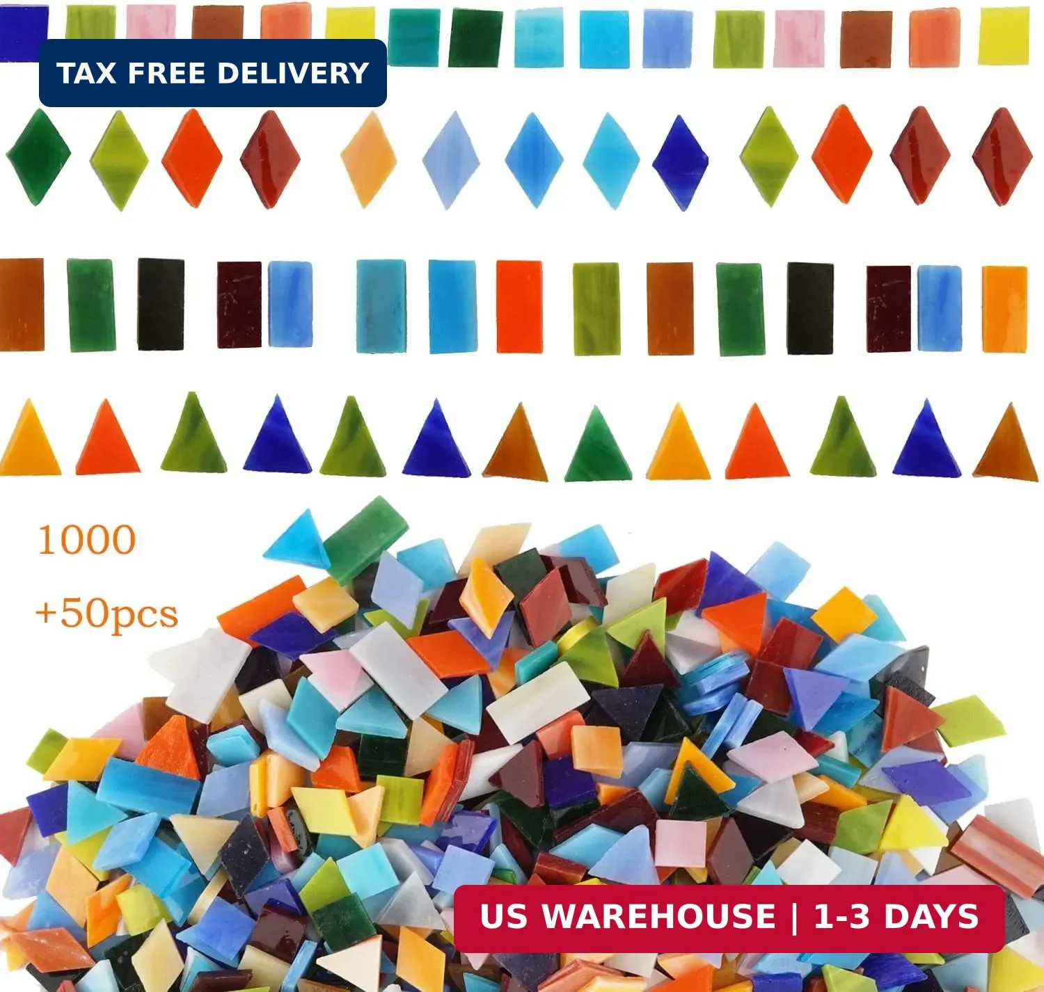 1050 Pieces Mixed Shapes Glass Mosaic Tiles for Crafts, Colorful Stained
