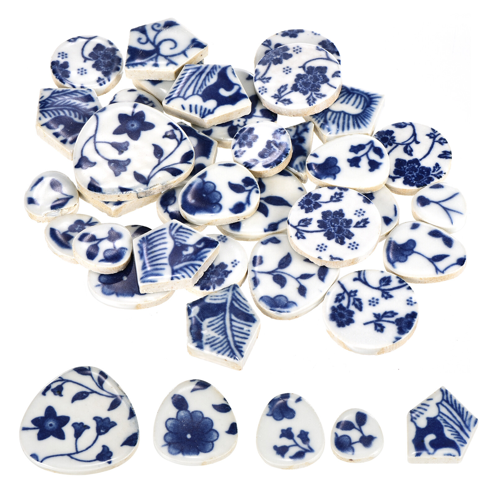 100g Ceramic Mosaic Tiles Irregular Blue and White Ceramic Tiles
