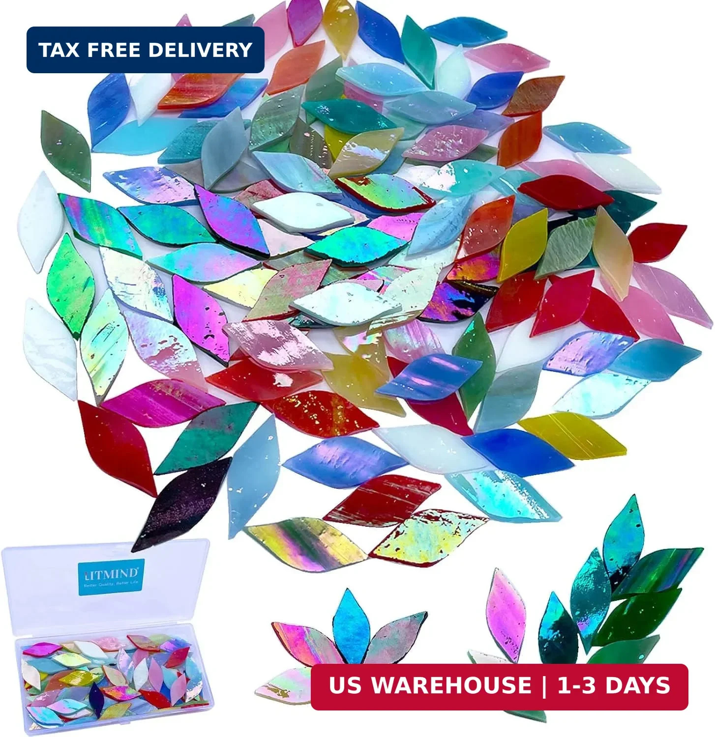 120 Pieces Assorted Colors Iridescent Mosaic Glass Petals & Leaves, Hand
