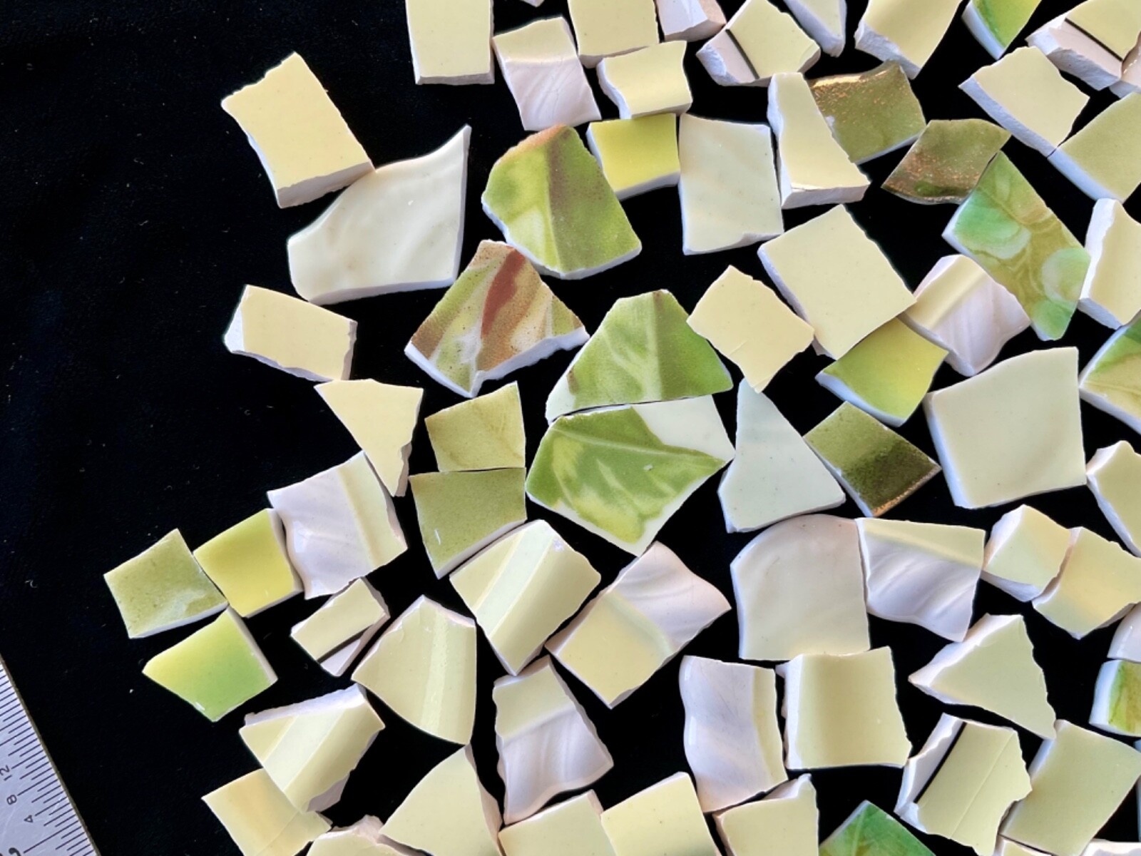 Broken China Mosaic Tiles YELLOW & GREEN 100+ pieces