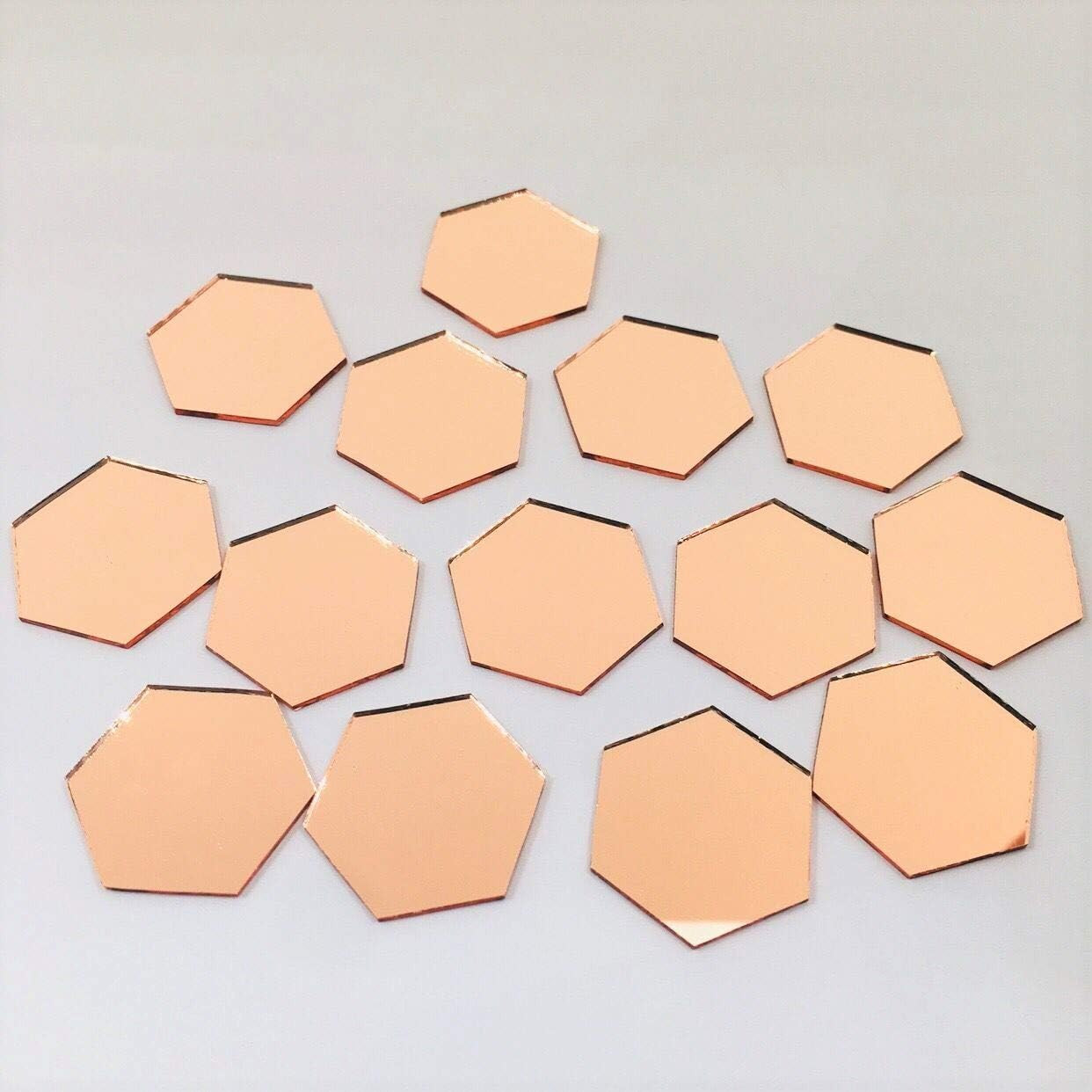 100 Pcs 1’’ Hexagon Mirror Mosaic Tiles Rose Gold Color for Craft Projects