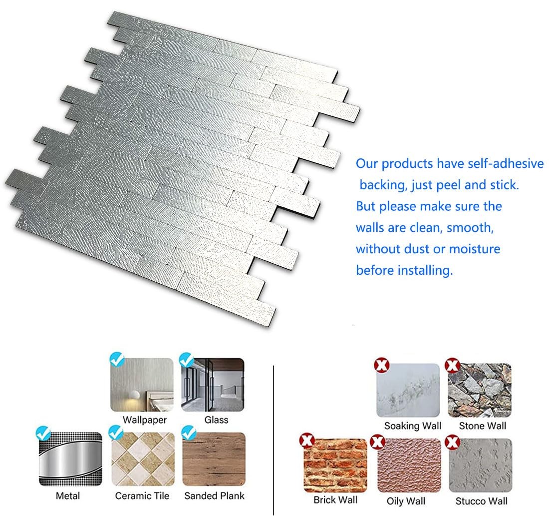 10pcs Aluminum Composite Mosaic Wall Stickers – Peel and Stick Waterproof,Hea…