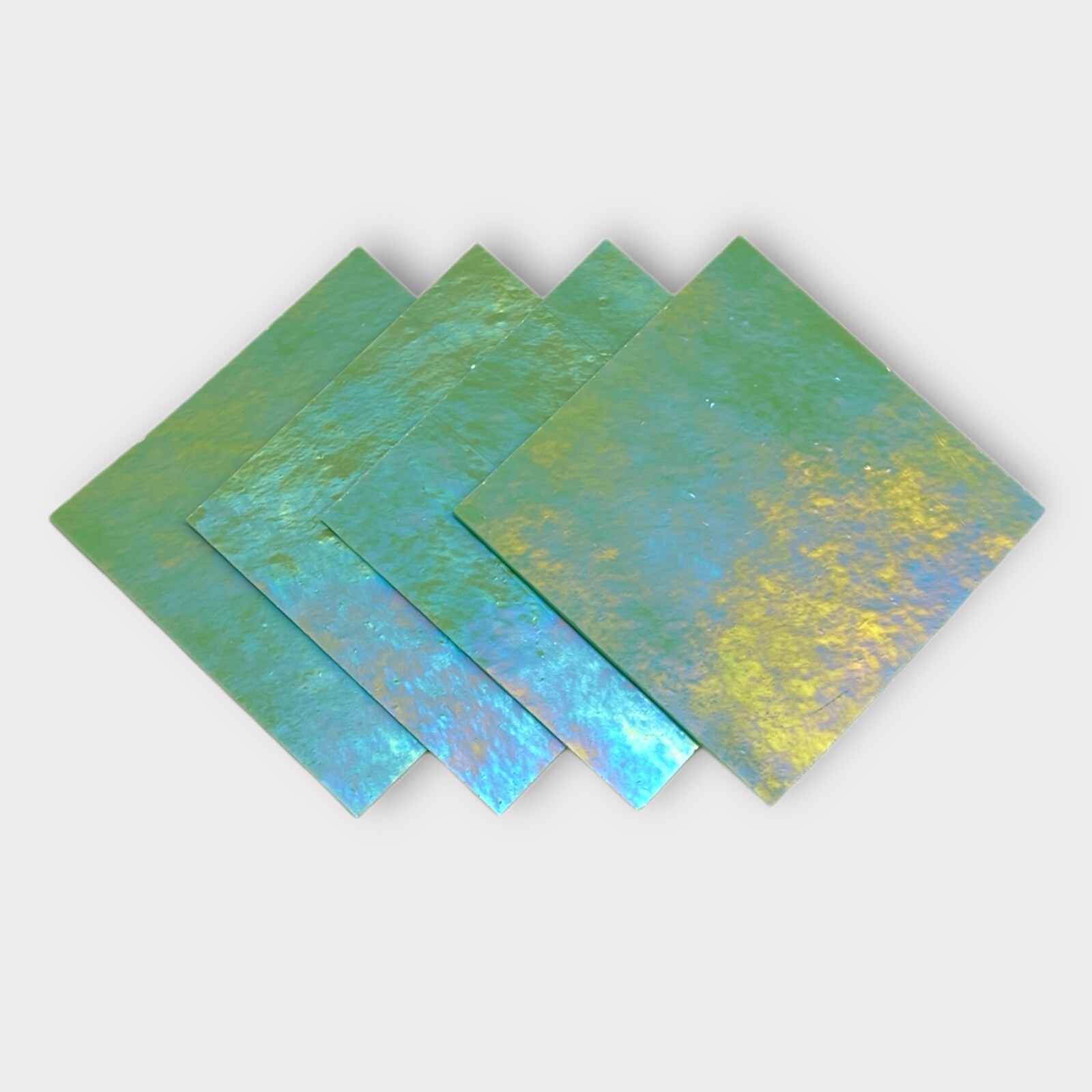 4 Pack Olive Green Luminescent COE 96 Fusible Glass Sheets / Mosaic Squares