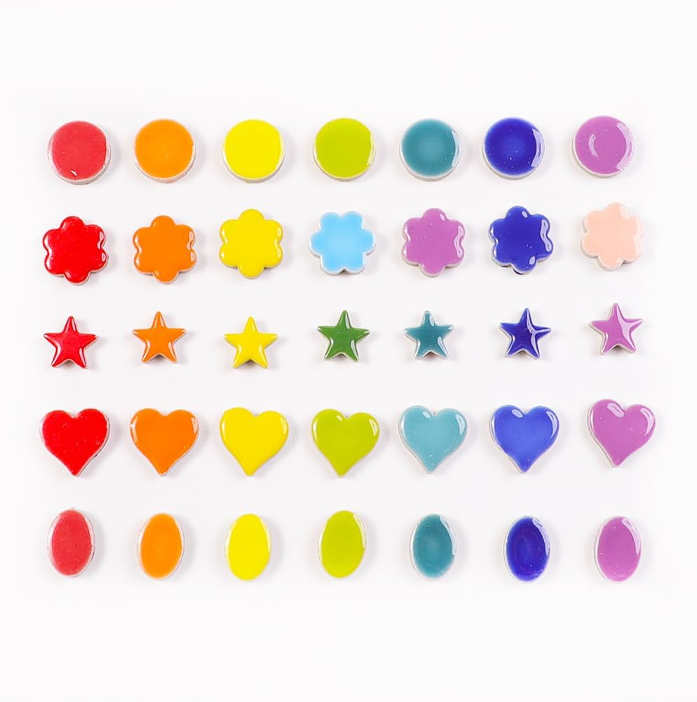 170G Ceramic Mosaic Tiles Pieces, Heart Star Oval round Flower Shape Mosaics for