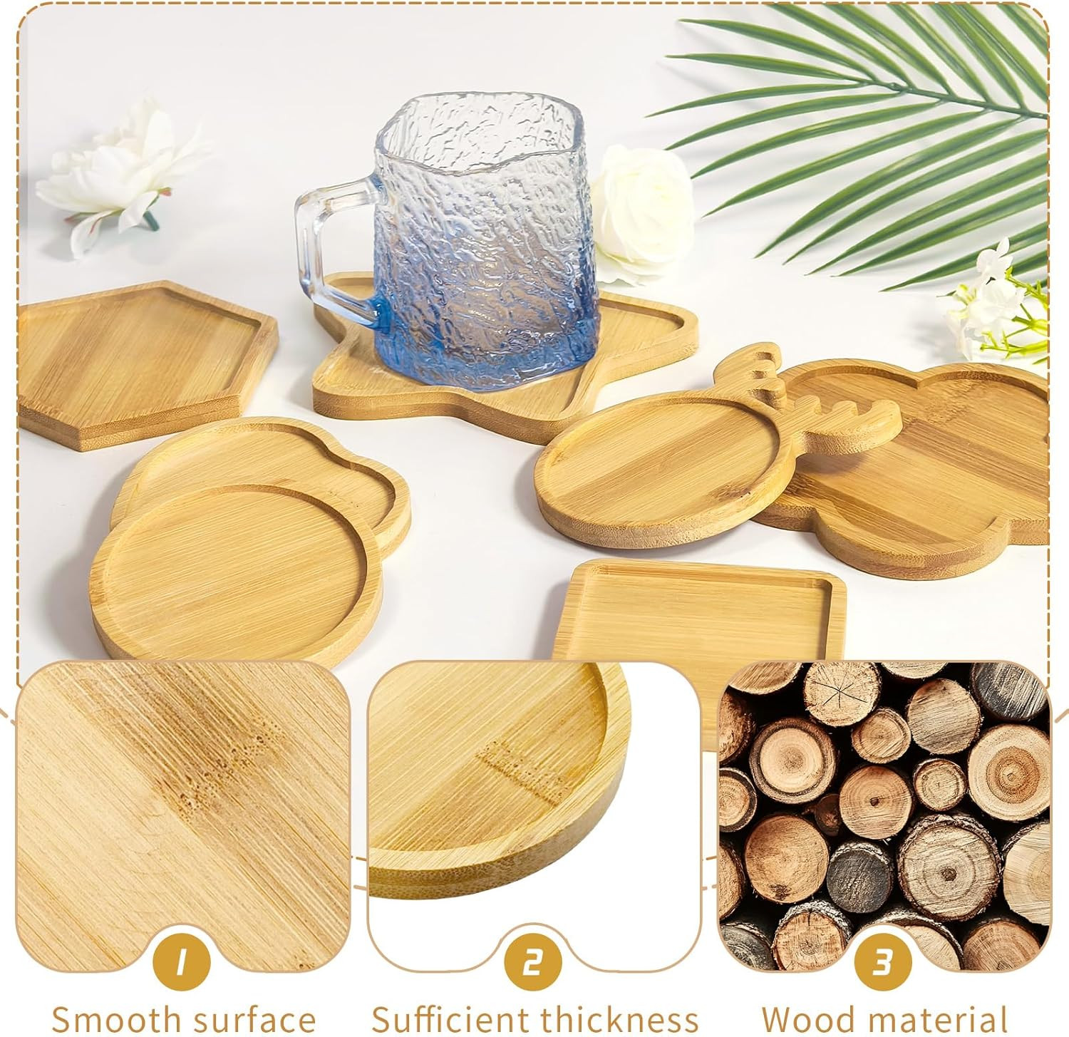 6Pcs Wooden round Mosaic Bases with 24 Non Slip Pads for Mosaic Coaster Kit, DIY
