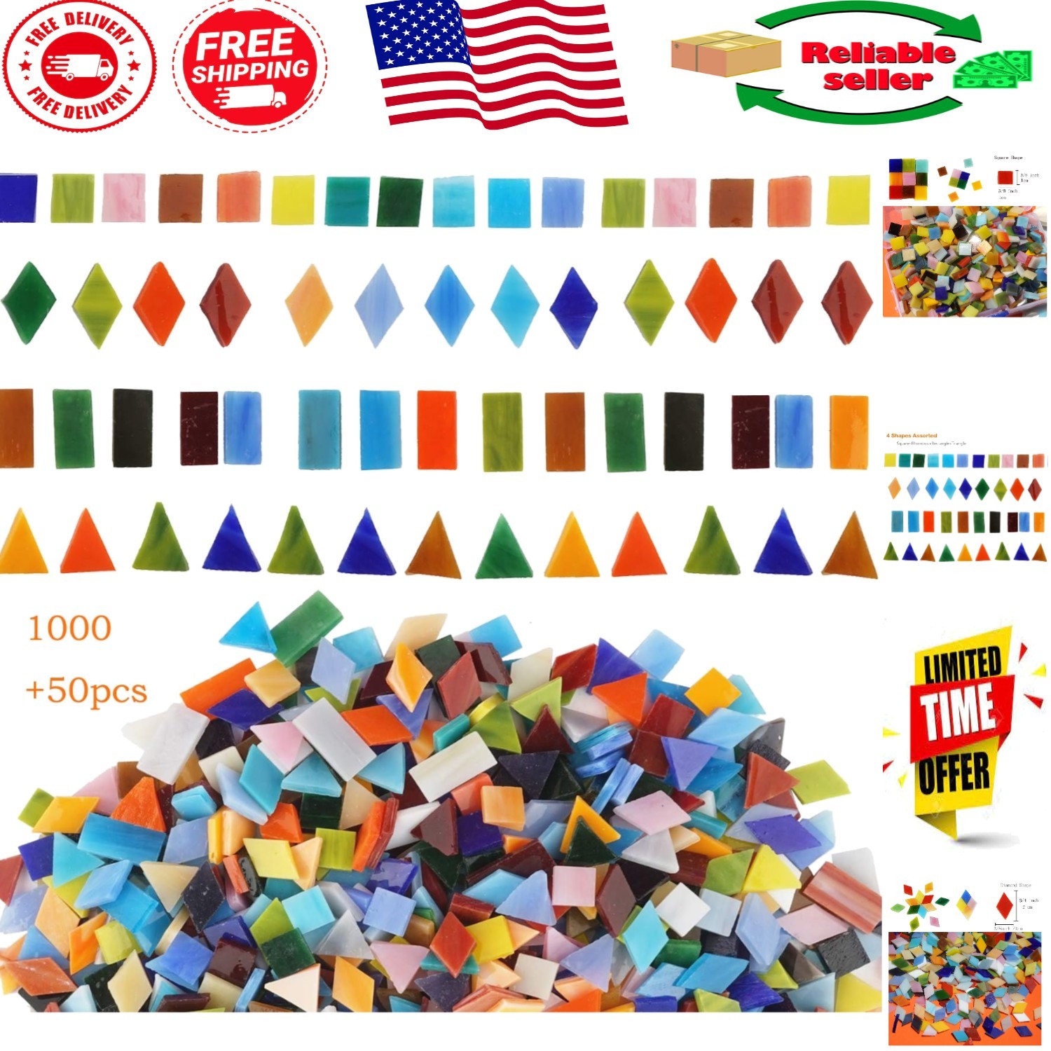 1050 Mixed Shapes Glass Mosaic Tiles – Colorful Crafting Essentials