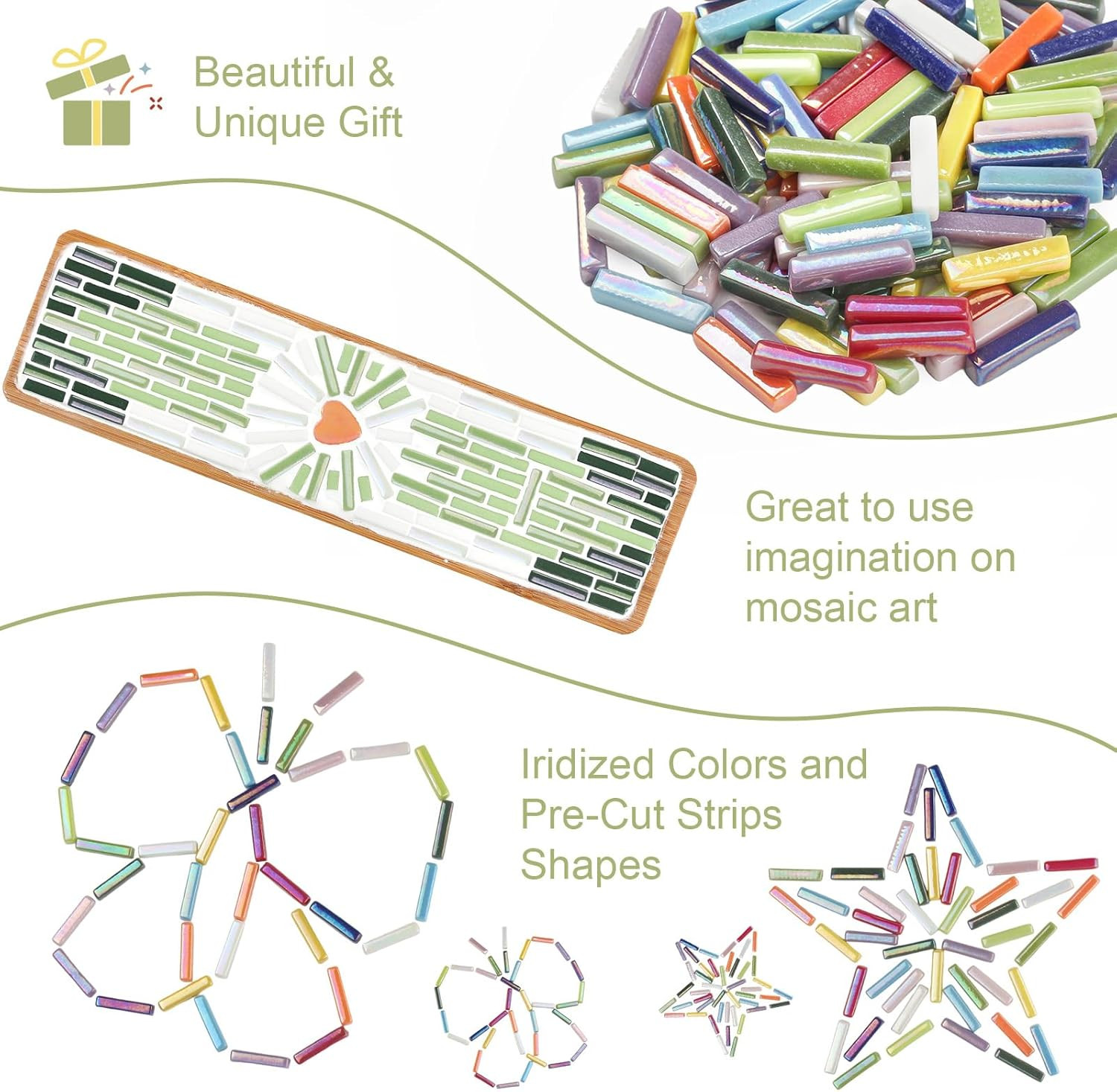 Iridescent Mosaic Tiles for Crafts,200G Assorted Colors Glass Mosaic Pieces Bulk