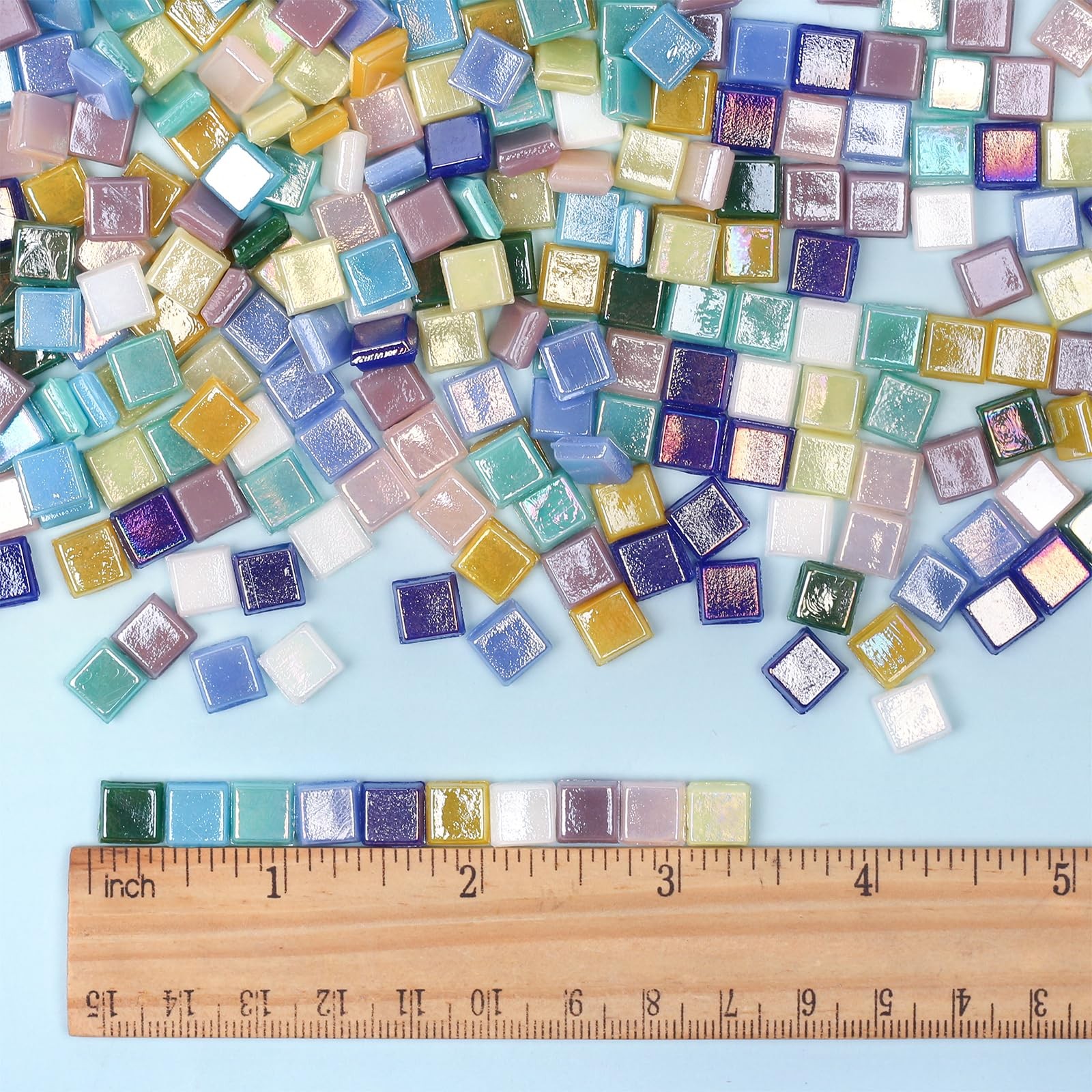 Artspac 430 Pieces Iridescent Glass Mosaic Tiles, 220g Blue 220g, Pastel mix