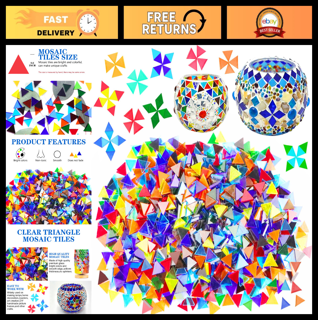 1000 Pcs Glass Mosaic Tiles for Crafts – Stained Art Supplies, DIY Projects, Hom