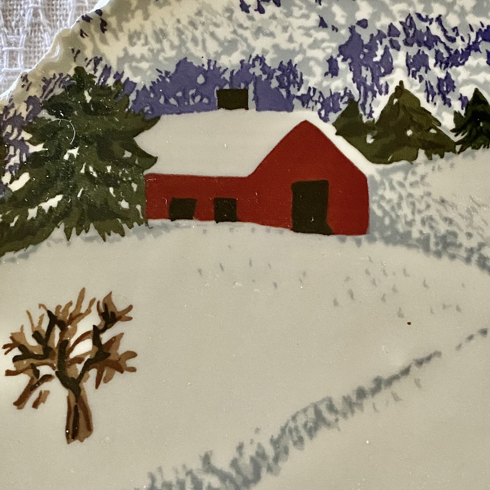 Broken China Plate Mosaic Tiles FOCAL~ (4”)~WINTER~COUNTRY~BARN~KIDS~SLED ~DOG